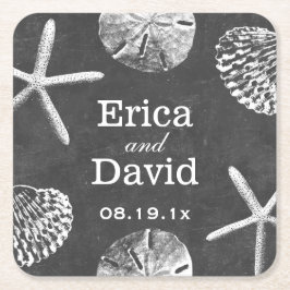 Beach Wedfish & Seashells Chalkboard Underlägg Papper Kvadrat