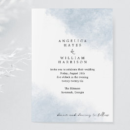 BEACH WEDING INVITATION IN DUSTY BLUE WATERCOLOR INBJUDNINGAR