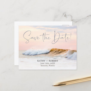 BEACH WEDING SPARA DATE POSTCARD OCEAN VÅGAR VYKORT