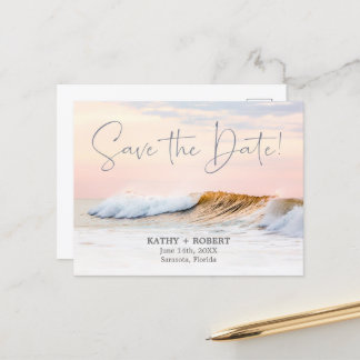 BEACH WEDING SPARA DATE POSTCARD | OCEAN VÅGAR VYKORT