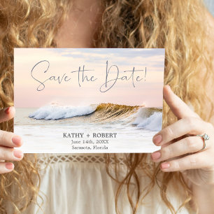 BEACH WEDING SPARA DATKORTET   OCEAN SUNSET INBJUDNINGAR