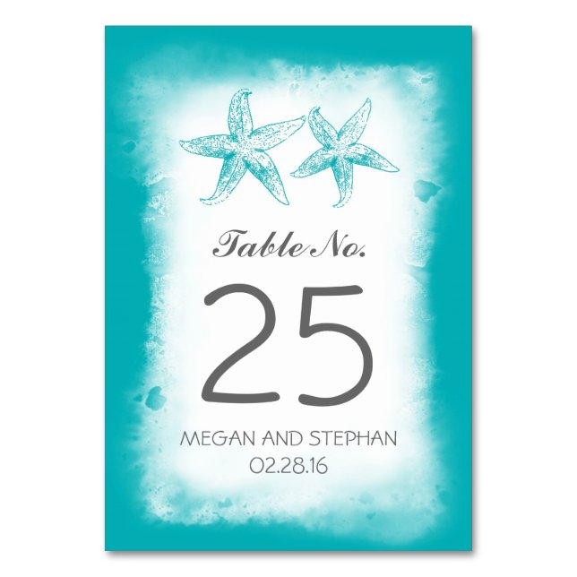Beach Wedle Blue Bordsnummer Card (Framsidan)