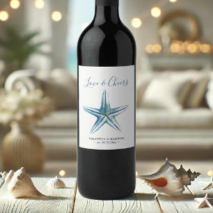Beach Wedle Vin-etiketter Vattenfärg Starfish Vinflaska Etikett