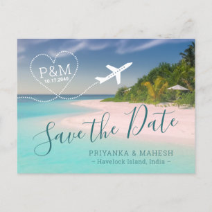 Beach Wedlings Heart Airplan Spara datum Meddelande Vykort