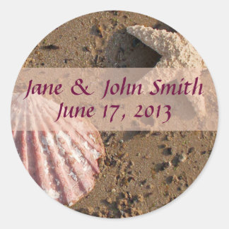 Beach Wedlings Starfish and Sea Snäcka Sälar Runt Klistermärke