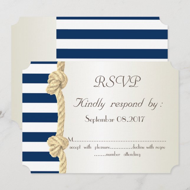Beach Wedment,Navy Rope,Rand Seashells OSA Inbjudningar (Fram/baksida)
