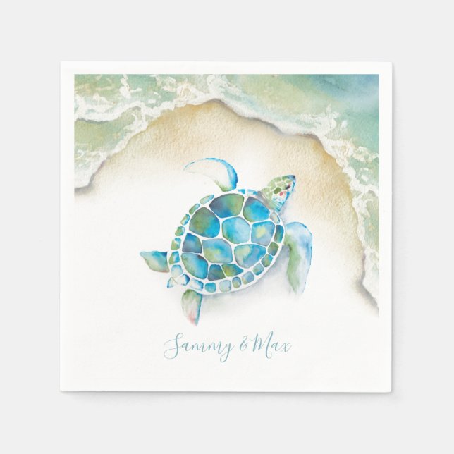 Beach Wedne Napkins Ocean Sea Turtle Pappersservett (Framsidan)