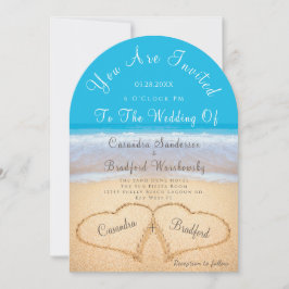 Beach Wedres 2 Hearts Sand Bröllop Ocean Blue Inv Inbjudningar