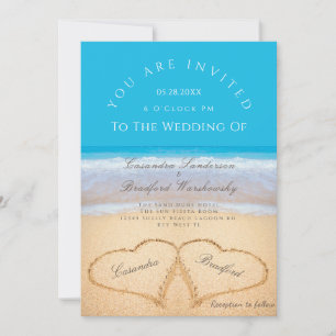 Beach Wedres 2 Hearts Sand Bröllop Ocean Blue Inv Inbjudningar