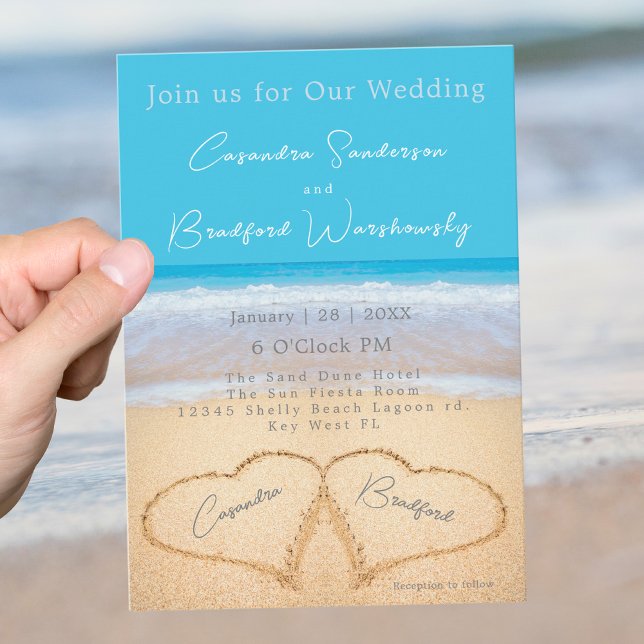 Beach Wedres 2 Hearts Sand Bröllop Ocean Blue Inv Inbjudningar (Skapare uppladdad)