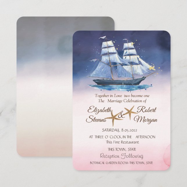 Beach Wedsea-stjärnor String Ljus Inbjudningar (Fram/baksida)