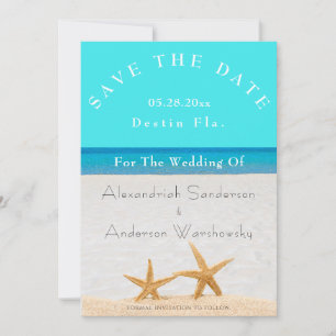 Beach Wedting 2 Starfish in Sand Save Date Inv. Inbjudningar