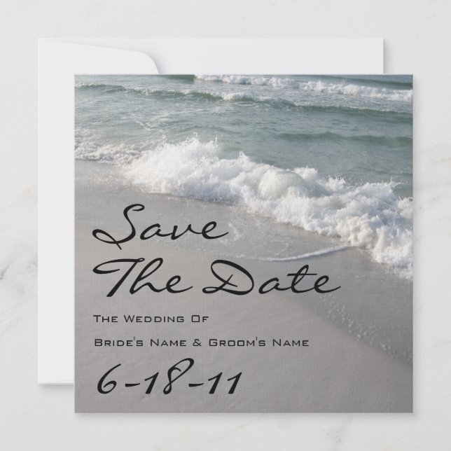 Beach Wedting Save Date - Ocean Vågar & Sand Spara Datumet (Framsida)