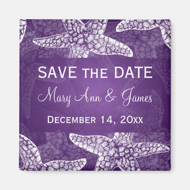 Beach Wedting Save Date Starfish Lila Magnet (Framsidan)
