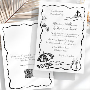 Beach Whimsical Black Hand plockade QR OSA Bröllop Inbjudningar