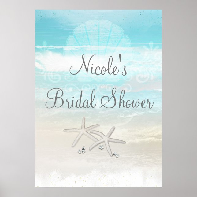 Beach White Starfish Elegant Party Banner Poster (Framsidan)