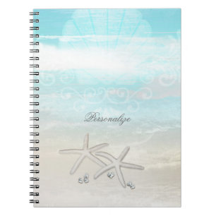 Beach White Starfish Elegant Summer Chic Tropical Anteckningsbok Med Spiral