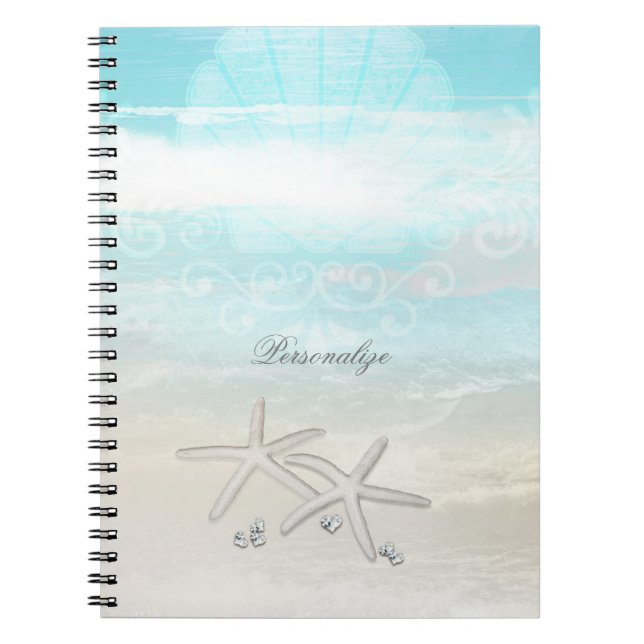 Beach White Starfish Elegant Summer Chic Tropical Anteckningsbok Med Spiral (Framsidan)