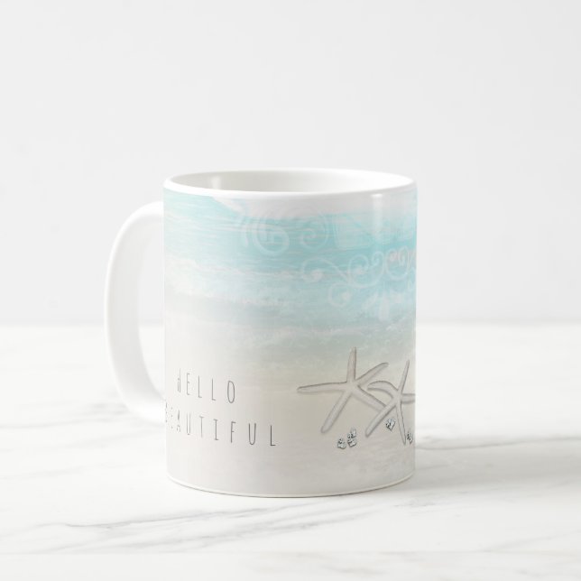 Beach White Starfish Elegant Summer Chic Tropical Kaffemugg (Framsida vänster)