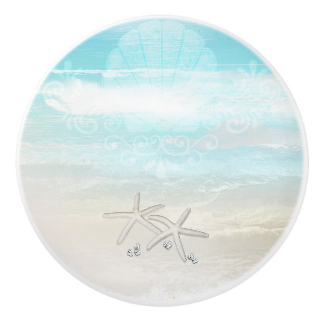 Beach White Starfish Elegant Summer Chic Tropical Knopp (Framsidan)