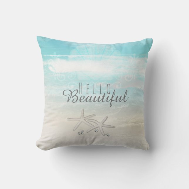 Beach White Starfish Elegant Summer Chic Tropical Kudde (Framsida)
