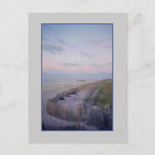 "Beach with Fence and Dunes at Dawn" vykort