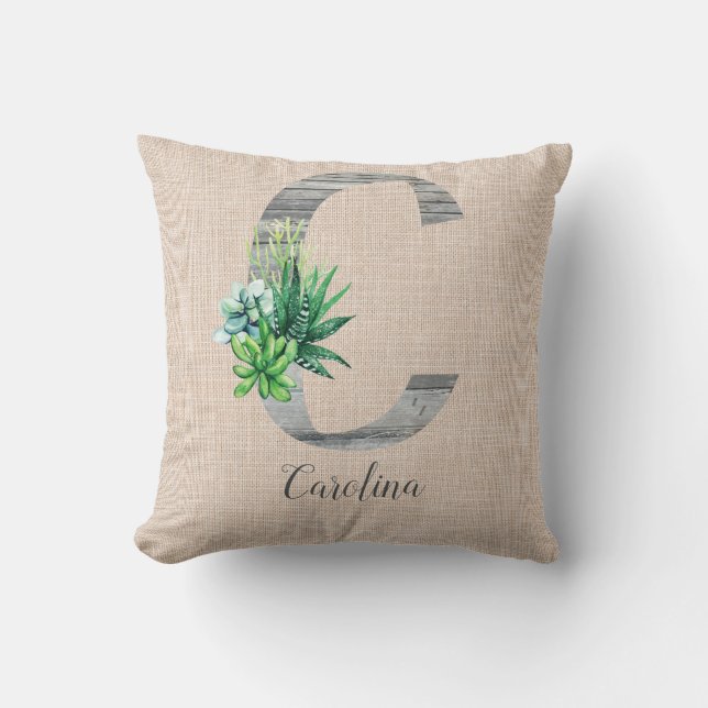 Beach Wood Brev C & Succulents Personlig Kudde (Framsida)