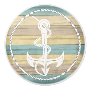 Beach Wood Nautical Anchor - Gult / Teal Knopp