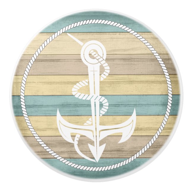 Beach Wood Nautical Anchor - Gult / Teal Knopp (Framsidan)