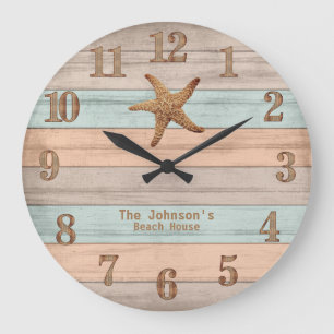 Beach Wood Nautical Rand & Starfish Stor Klocka