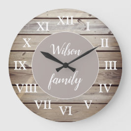Beach Wood Roman Numerals Family Namn-Anpassningsb Stor Klocka