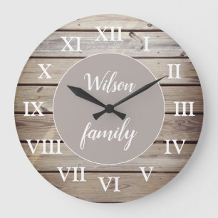 Beach Wood Roman Numerals Family Namn-Anpassningsb Stor Klocka