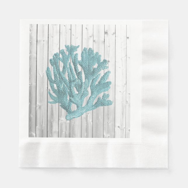 Beach Wood Teal Coral Papper Napkins Pappersservett (Framsidan)
