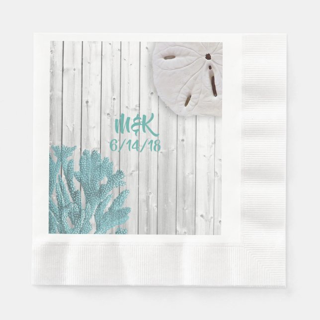 Beach Wood Teal Coral Papper Napkins Pappersservett (Framsidan)