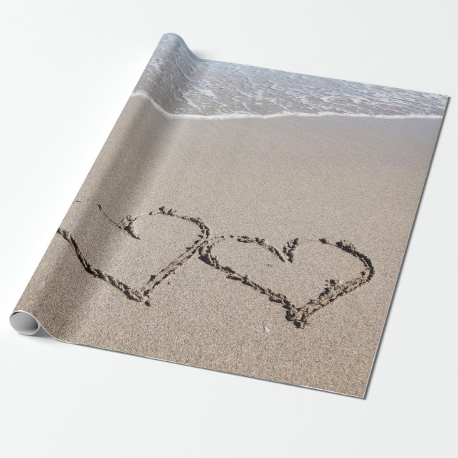 Beach Wrapping Papper Sand Hearts Beach Wedding Presentpapper (Utrullad)