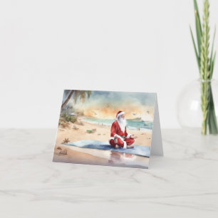 Beach Yoga Santa med Handflatan Träd Helgkort