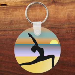 Beach Yoga Woman som har Silhouette Round-Nyckelri Nyckelring