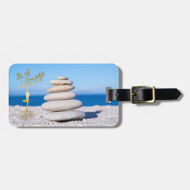 Beach, Zen Stones, Guld Träd Silhouette Bagagebricka (Horisontell Framsida)