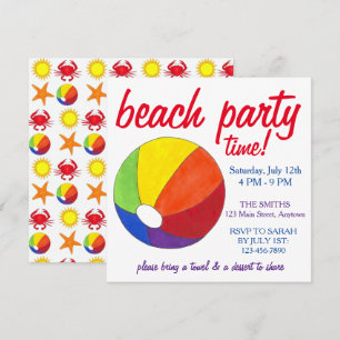 Beachball Crab Party vid sommarstrupen Bassäng Sol Inbjudningar