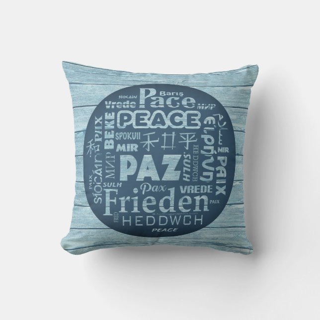 Beachcomber cushion, fred i flera språk kudde (Framsida)