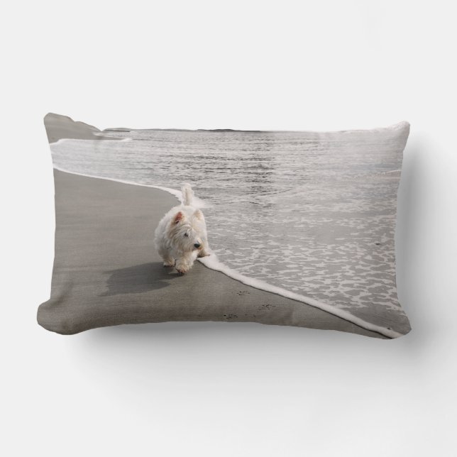 Beachcombing Westie Hund Photo Lumbar Pillow Lumbarkudde (Framsida)