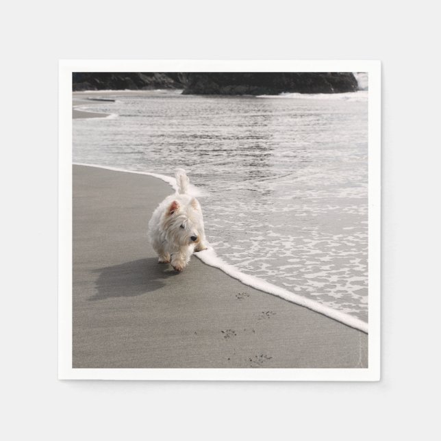 Beachcombing Westie Hund Photo Napkins Pappersservett (Framsidan)