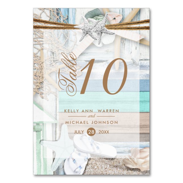 Beachfront Bröllop - Bord-kort Bordsnummer (Framsidan)