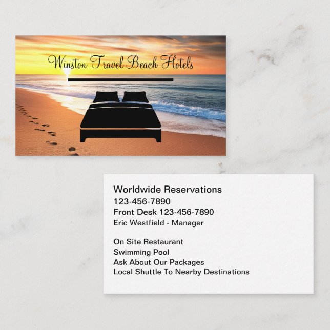 Beachfront Hotel Travel Business Cards Visitkort (Fram/baksida)