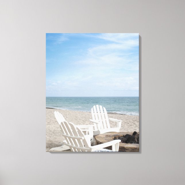 Beachfront house med adirondack-stolar och canvastryck (Framsida)
