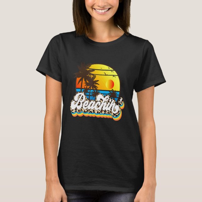 Beachin'Retro Leopard Sunset Graphic T Shirt (Framsida)