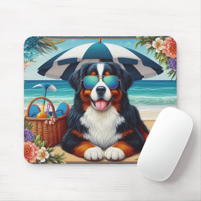 Beachside Bernese Bliss: Coola Hund med solglasögo Musmatta (Med mus)