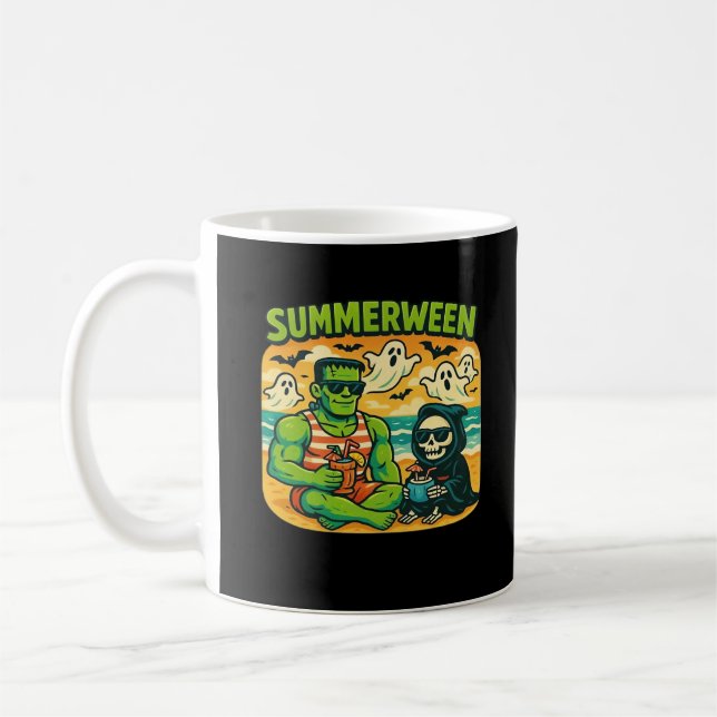 Beachside Boogeymen - klassen Retro Summerween Vib Kaffemugg (Vänster)