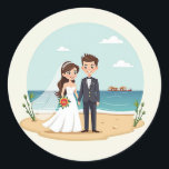 Beachside Bröllop Sticker Runt Klistermärke<br><div class="desc">Gratulera till bröllop glädje med den här vackra bidekalen,  perfekt för par!</div>