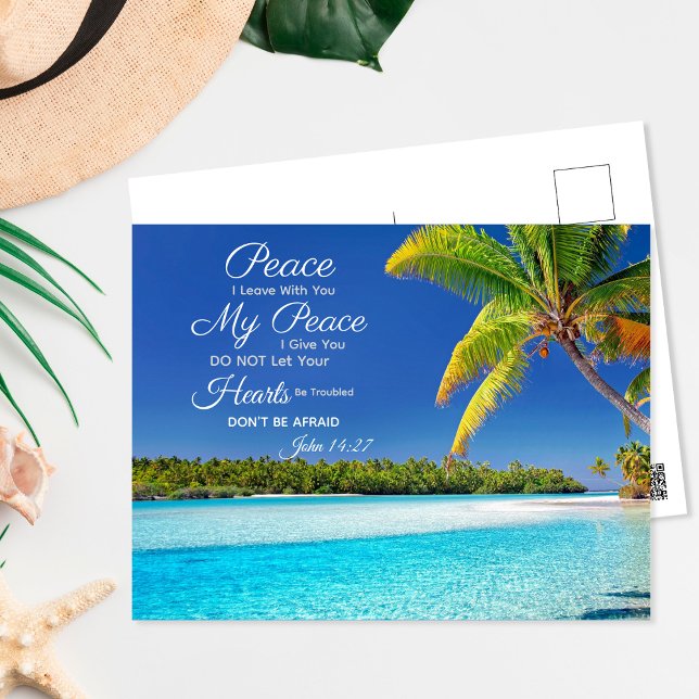 Beachside Cook Island - John 14:27 Bible Verse Vykort (Skapare uppladdad)